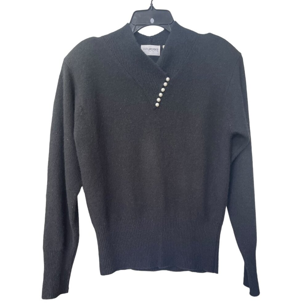 YarnWorks Women’s Sweater Size Medium Black Angora Vintage Blends Soft Warm